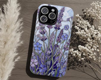 Lavender Floral Tough Phone Case, Purple Cottagecore Wildflower Botanical Aesthetic Dual Layer iPhone Samsung Galaxy Google Pixel Cover Gift