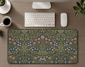 Cottagecore Floral Desk Mat, Vintage Botanical Extended XL Mouse Pad, Dark Flower Aesthetic Decor Large Keyboard Gaming Mousepad Nature Gift