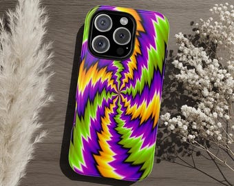 Coque de portable robuste illusion d'optique spirale psychédélique, art hypnotique vortex 3D trippy, oeuvre d'art hypnotique, coque iPhone Galaxy Pixel, idée cadeau parfaite