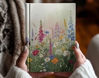 Cuaderno de tapa dura con diseño floral, diario de flores silvestres, cuaderno de agradecimiento con líneas, cuaderno para notas diarias, regalo para ella