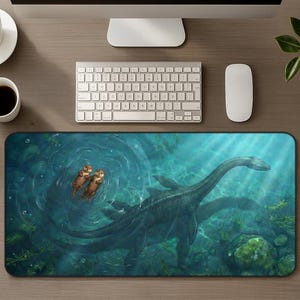 Tappetino da scrivania con mostro di Loch Ness, tappetino per mouse acquatico con Nessie e simpatiche lontre, tappetino per mouse da gioco artistico, grande tappetino da scrivania kawaii, decorazione per ufficio, regalo estetico