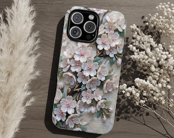 Cherry Blossom Tough Phone Case, Spring Flowers Pink White Botanical Floral Aesthetic, Protective iPhone Samsung Galaxy Pixel Cover Gift