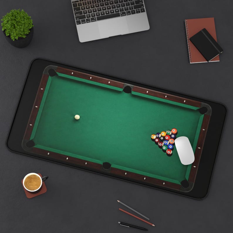 Pool Table Billiards Desk Mat, Large Gaming Mouse Pad, Pool Shark Man ...