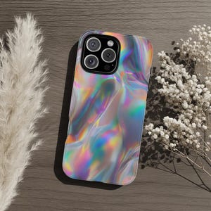 Iridescent Holographic Look Artistic Phone Case, Abstract Rainbow Swirl Protective Tough Cover, Pastel Aesthetic Holo Hologram, Gift Idea