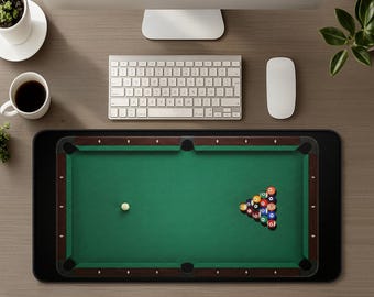 Pool Table Billiards Desk Mat, Large Gaming Mouse Pad, Pool Shark Man Cave Billiard Art Gamer Desk Accessory, Game Room Decor Mousepad Gift
