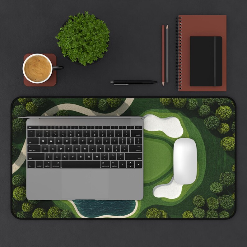 Golf Course Large Desk Mat, Textile-like look Home Office Decor, Golf Lover Mouse Pad, Golf Fairway Green Mousepad, Golfer Office Gift Idea image 9