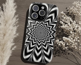 Coque de portable robuste illusion d'optique noir et blanc hypnotique, tunnel d'oeuvres d'art psychédélique trippy, coque Galaxy Pixel pour iPhone, idée cadeau personnalisée cool
