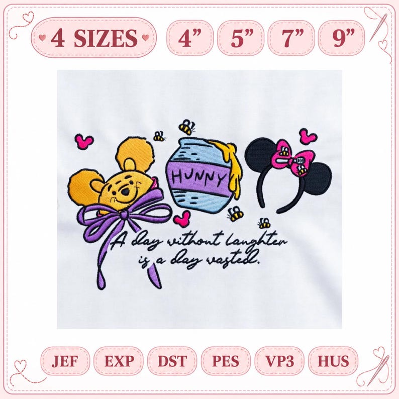 Disney Winnie the Pooh Machine Embroidery File, Hunny Pot, Minnie Ears ...