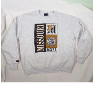 Sudadera vintage JanSport Missouri Tigers para hombre, talla XL, EE. UU., años 90, Mizzou, cuello redondo, gris.