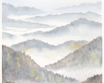 Foggy Fall Mountains Original Painting