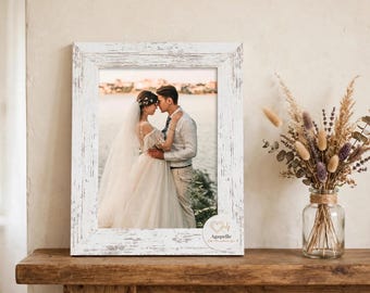 Cornice portafoto NFC 5x7 / Tocca per riprodurre video e messaggi vocali / Cornice portafoto in legno rustico bianco / Regalo commemorativo per anniversario, matrimonio o altri eventi