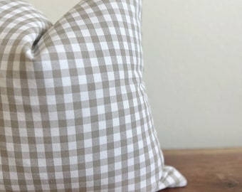 Grey Beige White Gingham Buffalo Plaid Check Throw Pillow Cover Coordinating Modern Farmhouse traditional