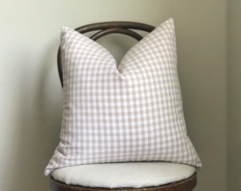 Light Beige Taupe Grey White Gingham Buffalo Plaid Check Throw Pillow Cover Coordinating Modern Farmhouse traditional 18x18 20x20