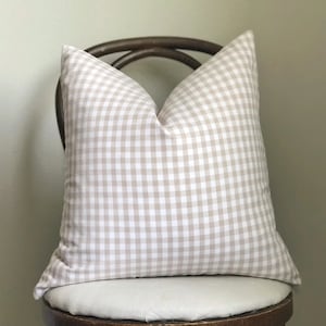 Light Beige Taupe Grey White Gingham Buffalo Plaid Check Throw Pillow Cover Coordinating Modern Farmhouse traditional