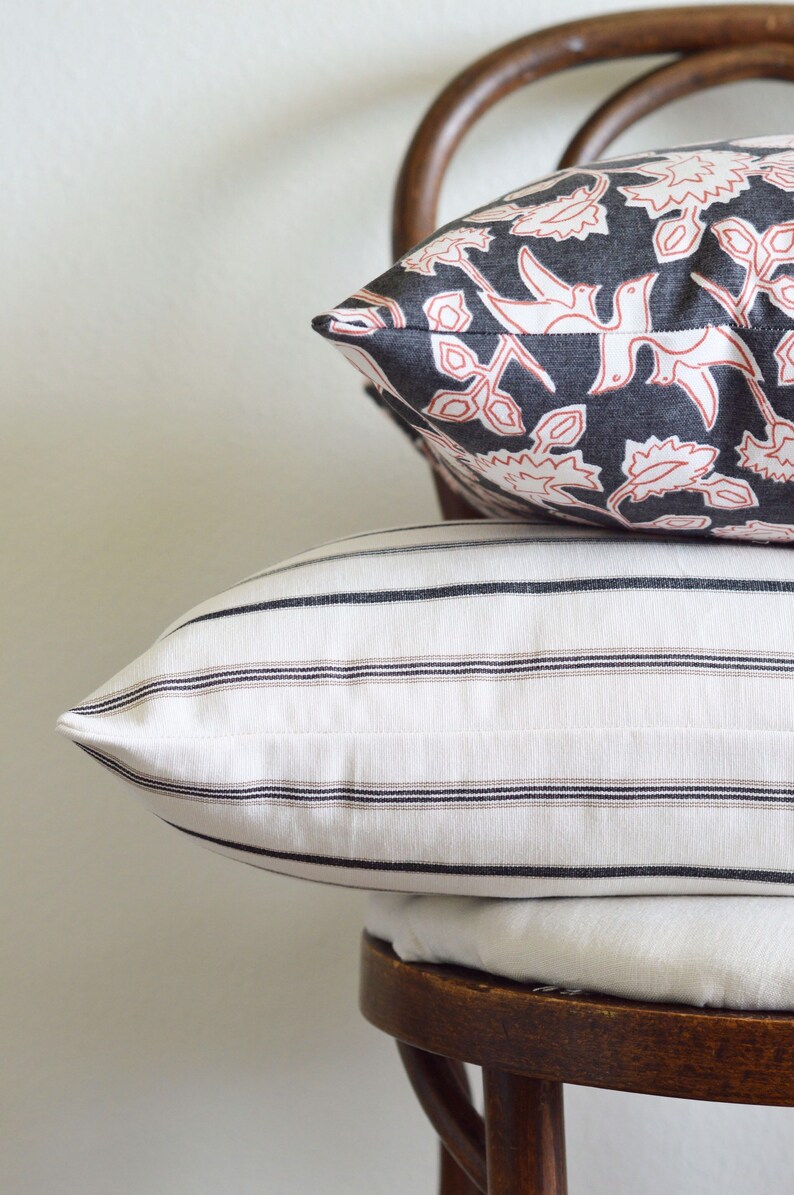 Charcoal Gray Red Floral Cotton Pillow Cover Bold Throw Classic Timeless Home Decor 18x18 20x20