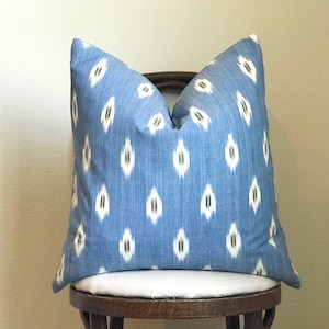 Chambray Denim Blue indigo ikat Southwest Farmhouse Coastal Bohemian Rustic Modern Accent Pillow Cover Throw Pillow 20x20