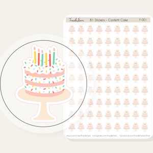 Confetti Cake Stickers For Planner, Birthday Cake Stickers, Birthday Labels Journal, Mini Birthday Cake Stickers, Cake Planner Sticker F-001
