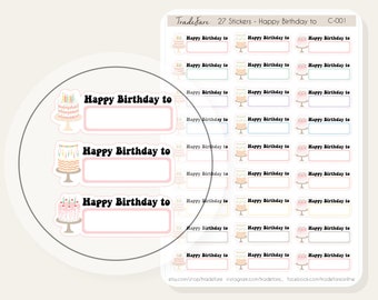 Birthday Stickers For Planner, Groovy Happy Birthday Stickers, Mini Birthday Cake Stickers, Birthday Script Planner Sticker Labels C-001