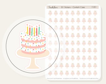 Confetti Cake Stickers For Planner, Birthday Cake Stickers, Birthday Labels Journal, Mini Birthday Cake Stickers, Cake Planner Sticker F-001