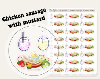 Chicken Sausage Mustard Stickers For Planner, Mustard Cottage Cheese Stickers,  Mini Chicken Sausage Mustard Icon Stickers, Tik Tok F-003