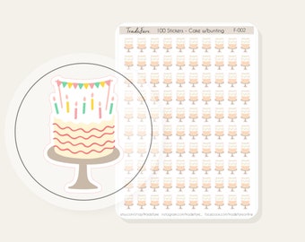 Cake With Bunting Sticker For Planner, Birthday Cake Stickers, Birthday Label, Mini Birthday Cake Stickers, Layer Cake Planner Sticker F-002