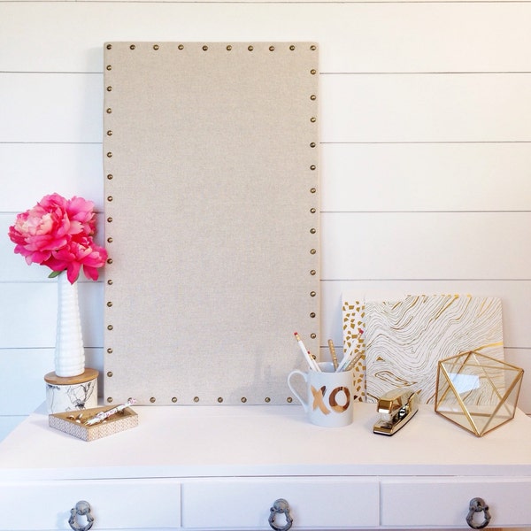 Linen Memo Board / Studs / Bulletin Cork / Organize / Custom Size Available / TradeFare