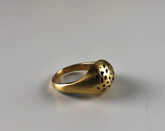 Dome Ring, Cast Brass Ring, Lost Wax Cast Ring, Cast Gold Ring, Carved Coral Ring, Wax Cast Ring, Cast Ring, Brass Dome Ring, Cast Brass