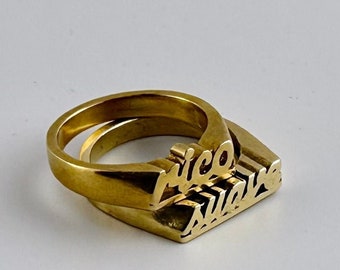Gold 'Rico Suave' Nameplate Ring Set, Latinx Street Jewelry, Brass and Silver options
