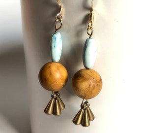 Pendientes de cuentas de jaspe, pendientes de piedras preciosas, pendientes de turquesa, pendientes bohemios, piedras semipreciosas, pendientes colgantes, pendientes de howlita