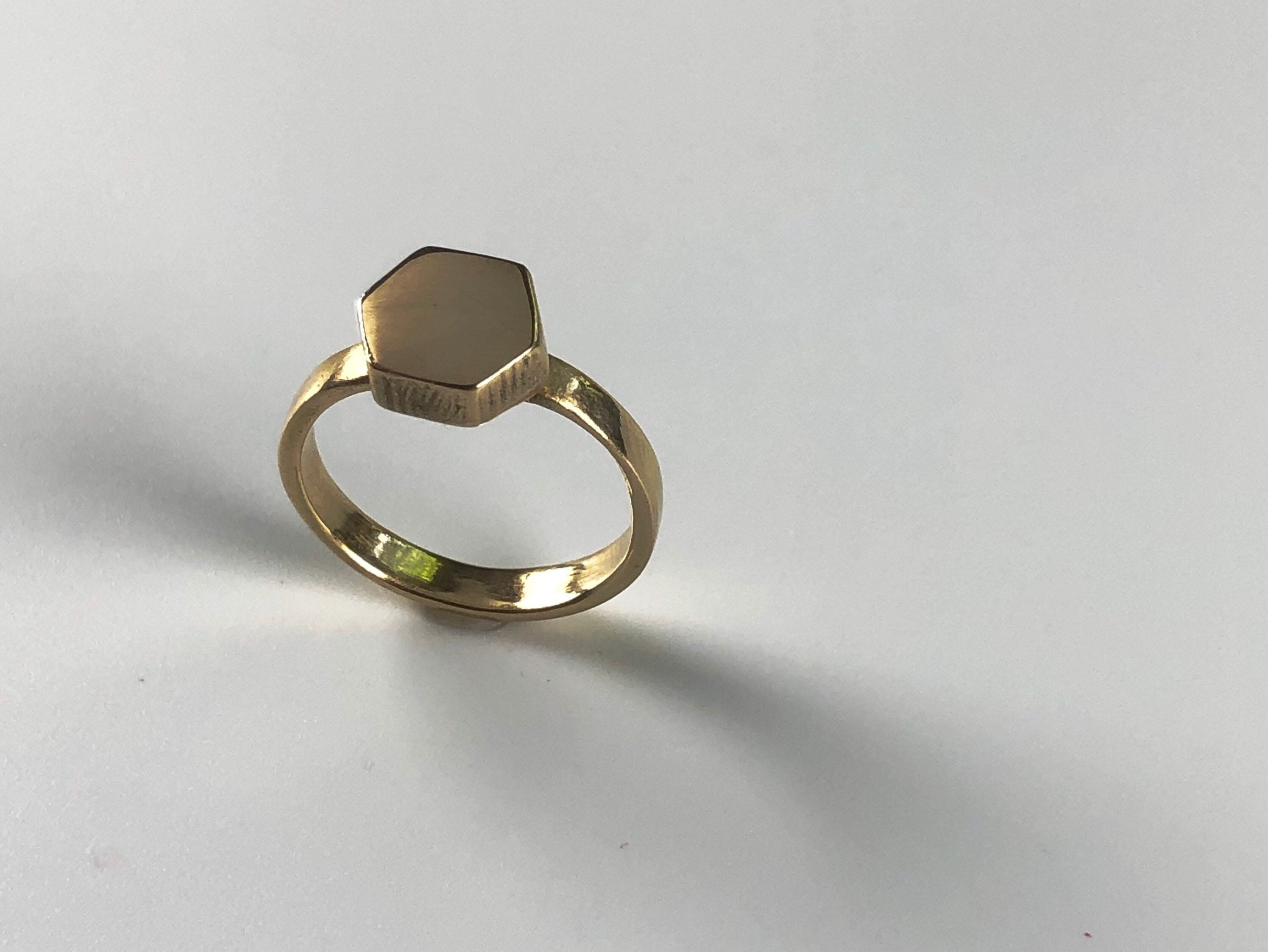 Solid Hexagon Ring With Brass, Silver or Gold Option, Honeycomb Jewelry ...