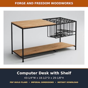 Industrial Computer Desk Plans – Welded Steel Frame, Wood Top, File Grid (PDF Blueprint)