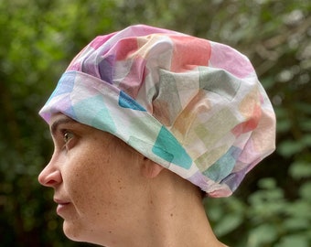 Color Patch Surgical Cap, Scrub Cap, Bouffant Cap, Breathable Fabric, Reusable & Washable, Made USA, Medical Doctor, Nurse Hat, 100%  Cotton