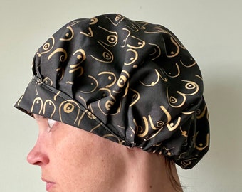 Gold Boob Surgical Cap, Breast Cap, Bouffant Cap, Breathable Fabric, Reusable & Washable, Made USA, Medical Doctor, Nurse Hat,