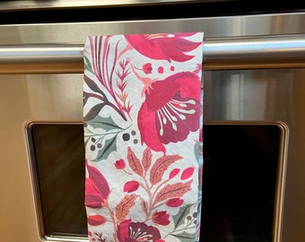 Pre Order Red Flowers, Housewarming Gift, Kitchen décor , Kitchen, Women's gift, Linen and Cotton Towels