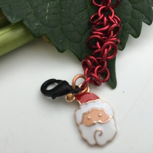 Winter Holiday Chainmaille Bracelet with Santa Charm