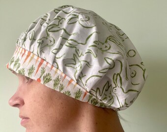 Bunny’s and carrots scrub hat, Surgical Cap, Scrub Cap, Breathable Fabric, Reusable & Washable, Made USA