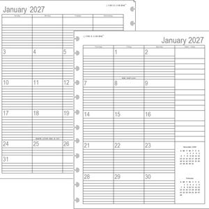 May include: Two white planner pages for January 2027 with the True Course logo. The layout features a grid with lined daily sections, including dates, holidays like New Year's Day and Martin Luther King Jr. Day, and small reference calendars.