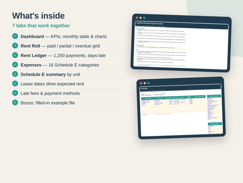 Landlord Rental Property Tracker, Rent Roll, Schedule E Summary (excel ...