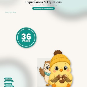 Förberedande algebraövningsblad årskurs 6-8, uttryck, ekvationer, olikheter, matematikövningar för mellanstadiet, facit | 36 sidor