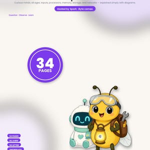 コンピューターの仕組みを学ぶ子ども向けSTEMワークブック、CPU、メモリ、バイナリ、入出力、クイズ、対象年齢8～12歳、解答付き｜34ページ