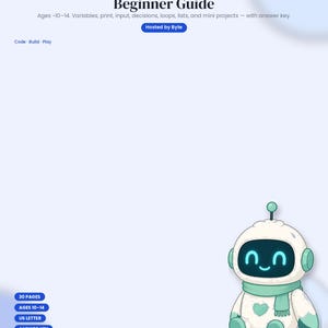 Python for Kids Beginner Guide Printable Pdf | Variables Loops Lists Projects (30p)