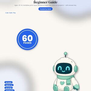 Python for Kids Beginner Coding Workbook, Variables, Loops, Lists, Functions, Mini Projects, Answer Key | 60 Pages