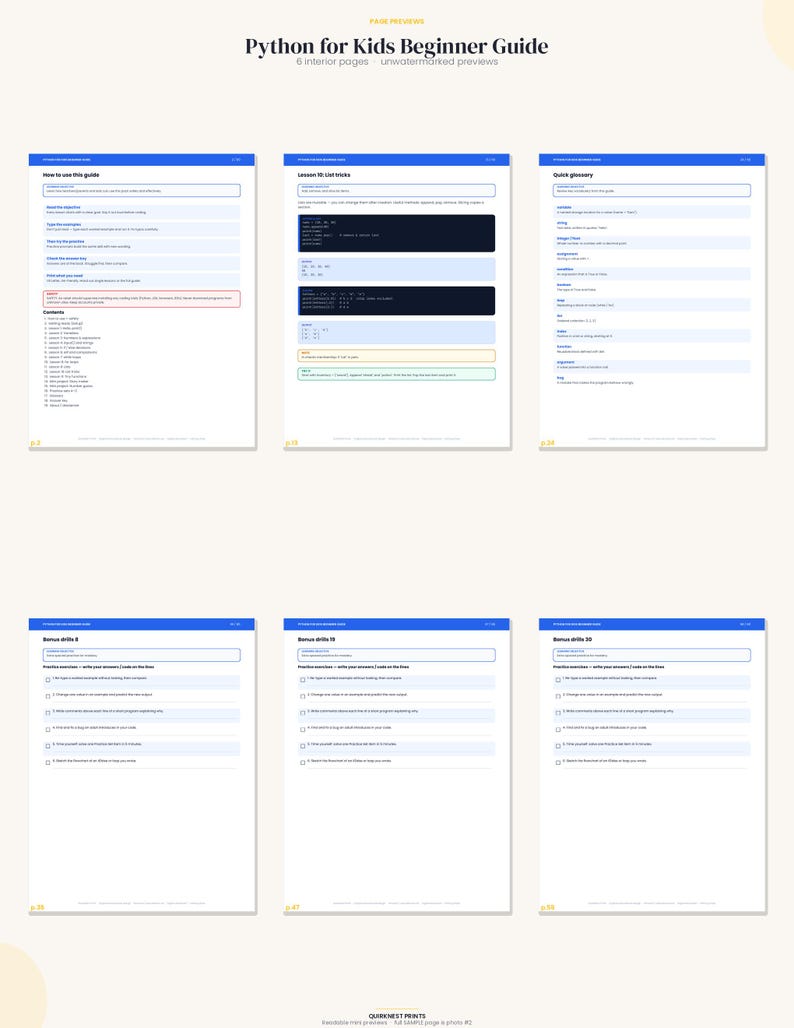 Python para Crianças: Livro de Exercícios de Programação para Iniciantes, Variáveis, Loops, Listas, Funções, Miniprojetos, Gabarito | 60 Páginas imagem 5