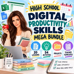 High School Digital Productivity Skills Bundle | 20 Lessons, 54 Activities, Projects (Digital Download)
