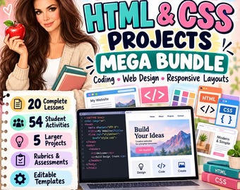 High School HTML & CSS Mega Bundle | 20 Lessons, 54 Activities, Projects (Digital Download)