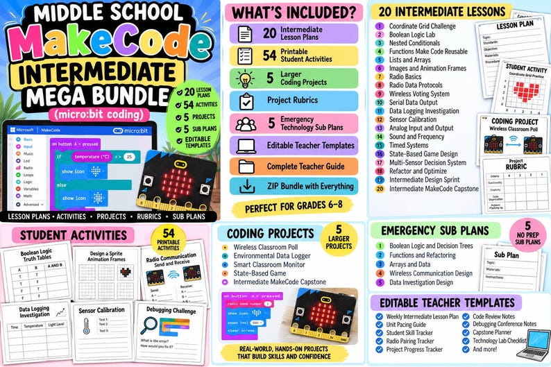 Middle School MakeCode Intermediate Technology Mega Bundle | micro:bit Coding Lessons, Activities, Projects and Sub Plans image 3