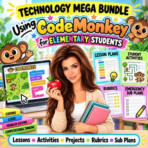 Technology Mega Bundle for Elementary Students Using CodeMonkey | Coding Lessons, Activities, Projects and Sub Plans