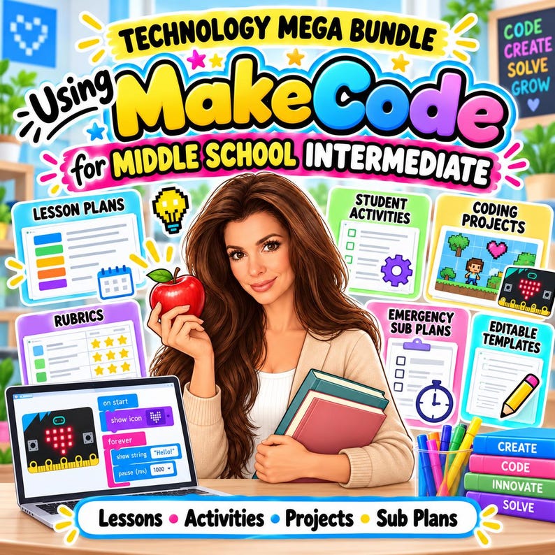 Middle School MakeCode Intermediate Technology Mega Bundle | micro:bit Coding Lessons, Activities, Projects and Sub Plans image 1