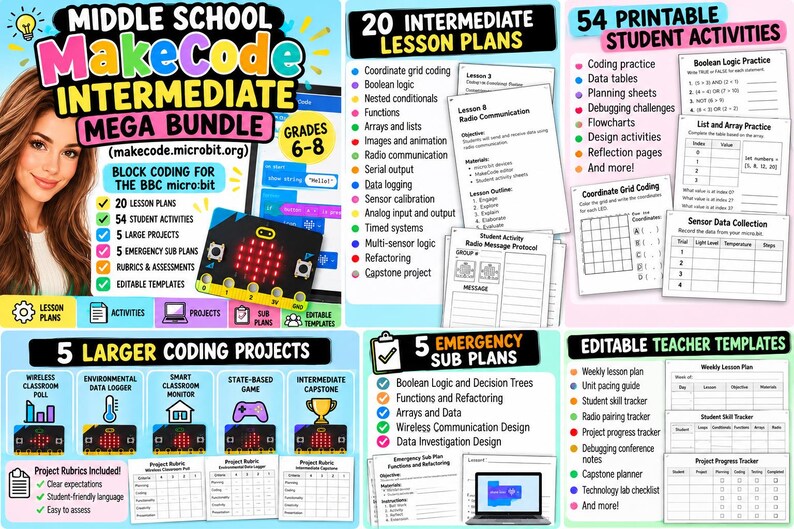 Middle School MakeCode Intermediate Technology Mega Bundle | micro:bit Coding Lessons, Activities, Projects and Sub Plans image 2