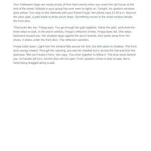 May include: A printed document titled Opening Story / Read Before Clue 1, featuring the text The lights come on. The page contains a narrative about Halloween, a house, and a character named Freyja, ending with the text Aesir DigitalForge.
